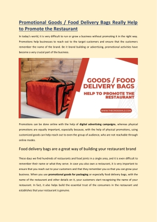 Promotional Goods / Food Delivery Bags Really Help to Promote the Restaurant