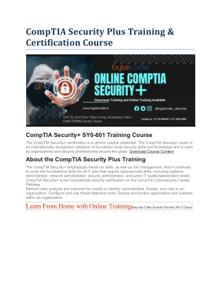 CompTIA Security Plus Training & Certification Course