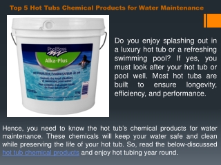 Top 5 Hot Tubs Chemical Products for Water Maintenance