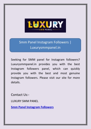 Smm Panel Instagram Followers | Luxurysmmpanel.in