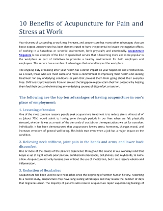 10 Benefits of Acupuncture for Pain and Stress at Work