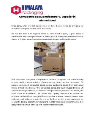 Corrugated Box Manufacturer & Supplier in Ahmedabad