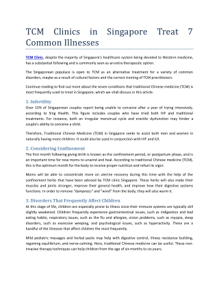 TCM Clinics In Singapore Treat 7 Common Illnesses