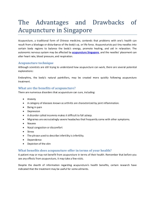 The Advantages and Drawbacks of Acupuncture in Singapore