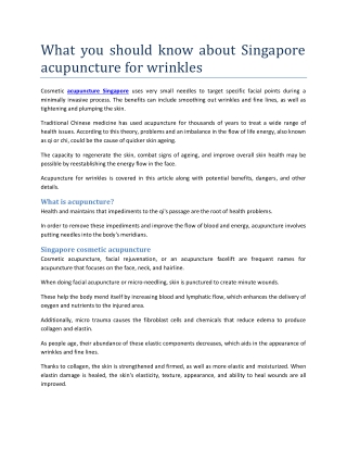 What you should know about Singapore acupuncture for wrinkles?