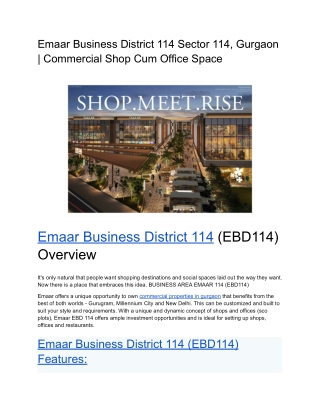 Emaar Business District 114 Sector 114, Gurgaon _ Commercial Shop Cum Office Space