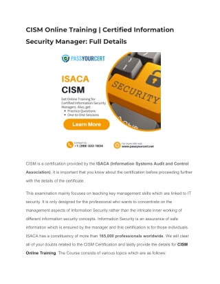 CISM Online Training & Certified Information Security Manager