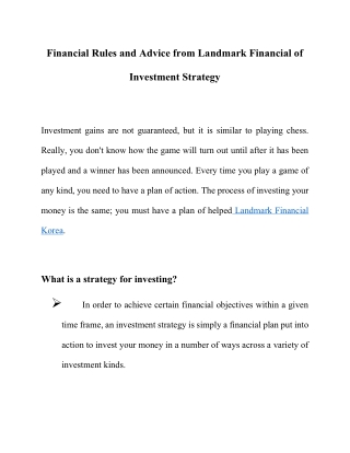 Financial Rules and Advice from Landmark Financial of  Investment Strategy