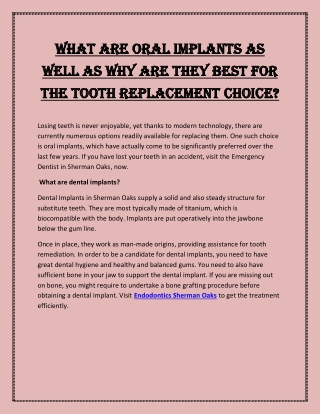 What are oral implants as well as why are they best for the tooth replacement ch