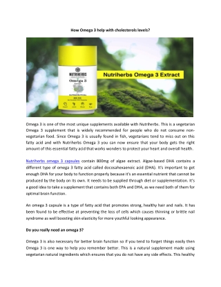 How Omega 3 help with cholesterols levels