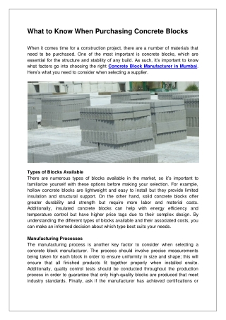 What to Know When Purchasing Concrete Blocks