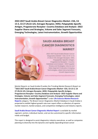Saudi Arabia Breast Cancer Diagnostics Market Research Report 2022-2027