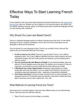 Effective Ways To Start Learning French Today