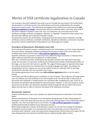 Merits of USA certificate legalization in Canada