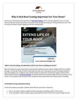 Why Is Red Roof Coating Important For Your Home