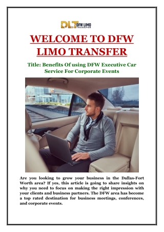 Benefits Of using DFW Executive Car Service For Corporate Events