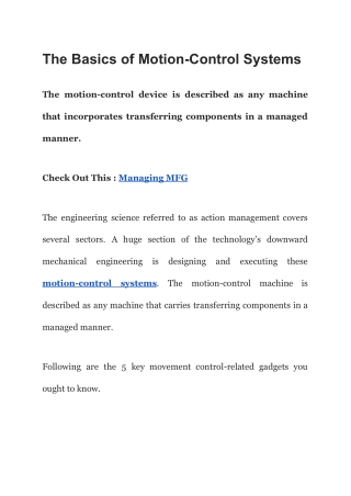 The Basics of Motion-Control Systems