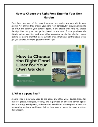 How To Choose The Right Pond Liner For Your Own Garden