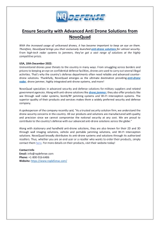 Ensure Security with Advanced Anti Drone Solutions from NovoQuad
