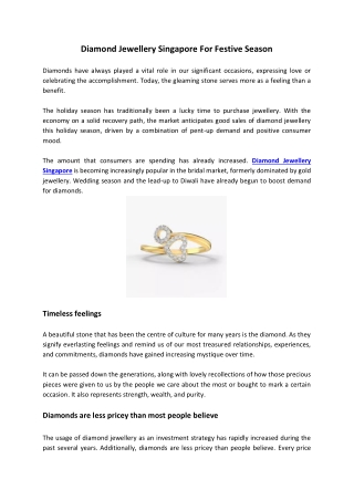 Diamond Jewellery Singapore For Festive Season
