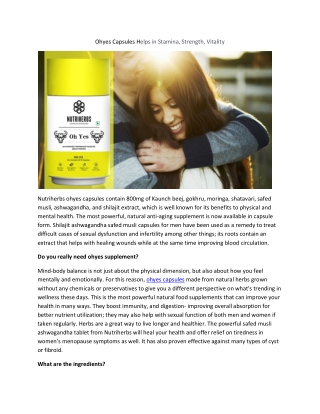 Ohyes Capsules Helps in Stamina, Strength, Vitality