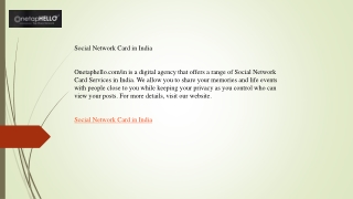 Social Network Card in India  Onetaphello.com in