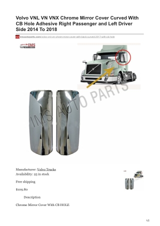 imsautoparts.com-Volvo VNL VN VNX Chrome Mirror Cover Curved With CB Hole Adhesive Right Passenger and Left Driver Sid