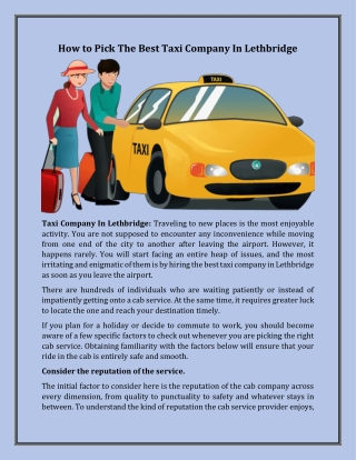 How to Pick The Best Taxi Company In Lethbridge