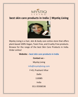 best skin care products in India | Mystiq Living