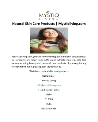 Natural Skin Care Products | Mystiqliving.com