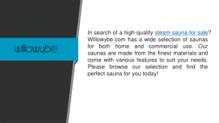 Steam Sauna for Sale   Willowybe.com