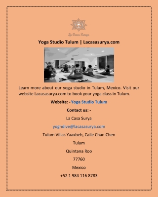 Yoga Studio Tulum | Lacasasurya.com