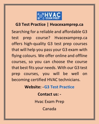 G3 Test Practice | Hvacexamprep.ca