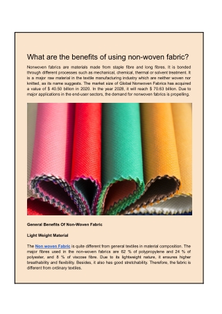 What are the benefits of using non-woven fabric