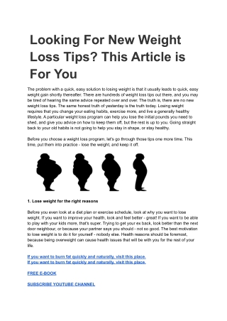 Looking For New Weight Loss Tips