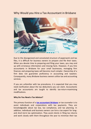 Why would you hire a tax accountant in Brisbane