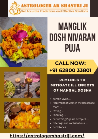 Manglik Dosh Nivaran Puja | Call Now |  91 62800-33801