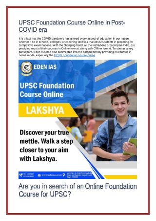 UPSC Foundation Course Online in Post-COVID era