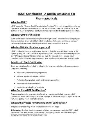 cGMP-Certification