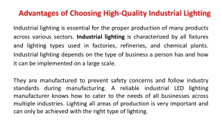 Advantages of choosing high-quality industrial lighting
