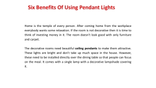 Six Benefits Of Using Pendant Lights