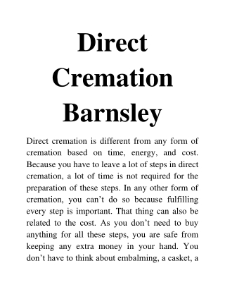 direct cremation Barnsley