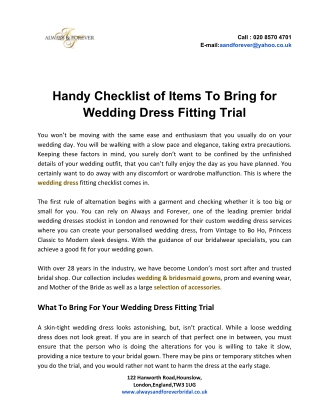 Handy Checklist of Items To Bring for Wedding Dress Fitting Trial