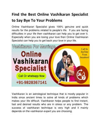 Find the Best Online Vashikaran Specialist to Say Bye To Your ProblemsThe title