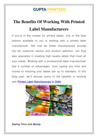 Printed Label Manufacturers in Delhi Call-9891225416