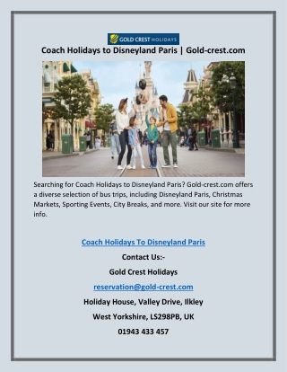 Coach Holidays to Disneyland Paris | Gold-crest.com