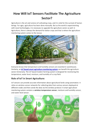 IoT Sensors Facilitate The Agriculture Industries