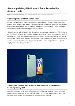 Samsung Galaxy M04 Launch Date Revealed by Amazon India