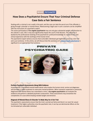 Criminal Defense Case - Get Help From Los Angeles Psychiatrist