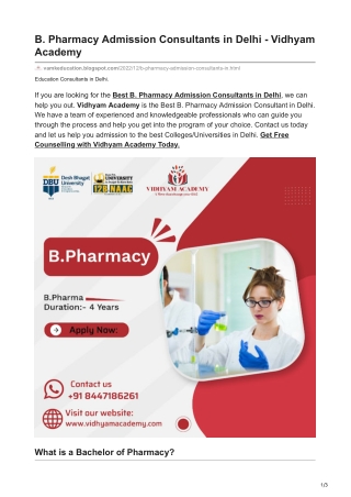 B. Pharmacy Admission Consultants in Delhi - Vidhyam Academy